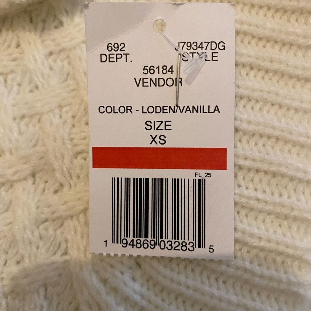 Ladies dark green & Vanilla cowl neck sweater, baseball style hem, NWT, size XS - Picture 8 of 10